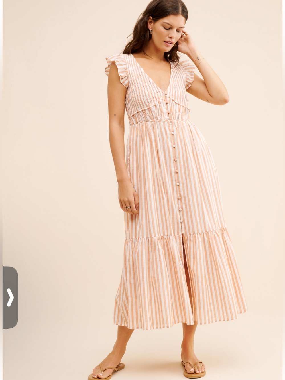 Anthropologie Peregrine Yarn Dye Striped Smocked Tiered Midi Dress XXS Cottage
